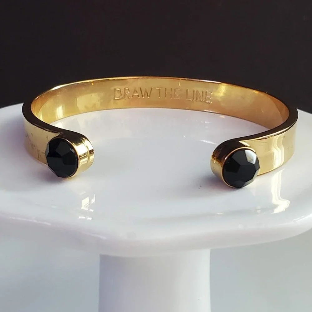 Kate Spade Draw The Line Gold Tone Cuff Bracelet with Black Crystal Accents - Picture 1 of 8